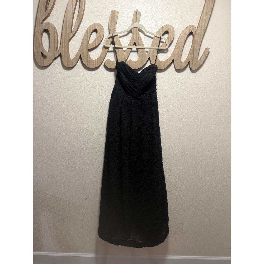 Kay Unger New York Black Rosette Maxi Dress Ruched Sweetheart Gown Size 8